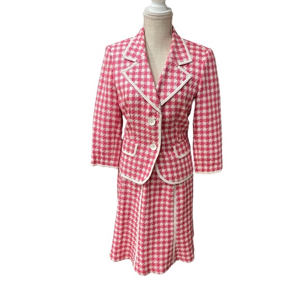 Isabel & Nina Pink White Tweed Blazer Skirt Set Coquette Chic Women’s size 8 - Picture 1 of 17